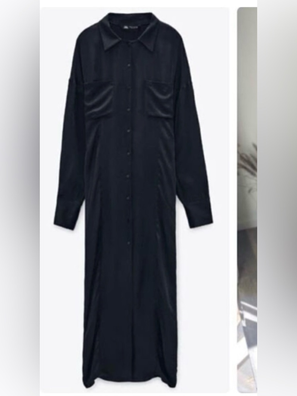 Zara black satin shirt dress